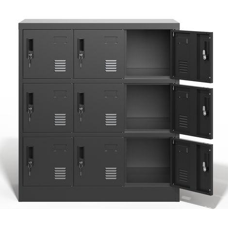 Metallschrank mit 9 Fächern für Büro, Schule, Fitnessstudio und Zuhause, schwarz, 90x40x100 cm (1/4)