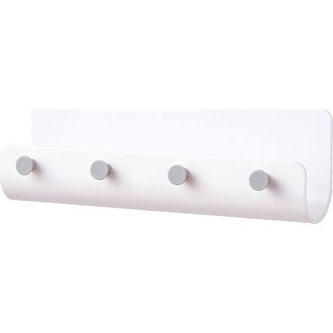 Polyvalent Mail Support Mural avec 4 Crochets pour Clés, Adhésif Lettre Trieur Étagère Rangement et Accroche-clés pour Cuisine, Maison, Bureau Entrée, Porche (Blanc)21.86.85.3CM (1/4)