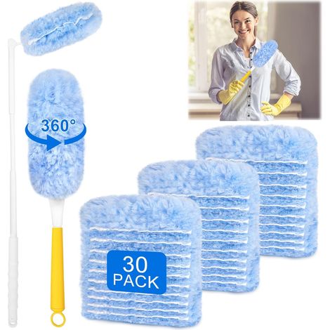 30 Pièces Plumeau Poussiere Kit, Duster Recharge de Nettoyage à 360°, Recharge Plumeau avec 2 Poignée, pour Cheveux, Poussière, Nettoyage de Toiture Saleté (1/5)