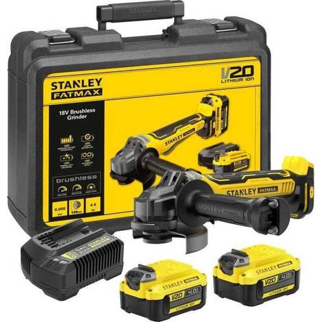 STANLEY FATMAX Mini Amoladora V20 Litio 18V, motor sin escobillas, Velocidad 8000 rpm, 3 posiciones de mango, Incluye: maletín, 2 baterías 4Ah, cargador 2Ah, empuñadura lateral, SFMCG700M2K-QW (1/5)