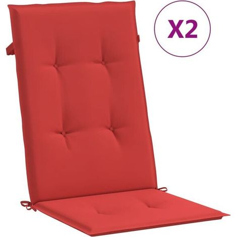 Ensemble de deux coussins de chaise de jardin en tissu rouge avec dossier haut