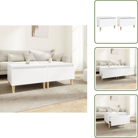 Tables d'appoint 2 pcs Blanc 50x46x35 cm Bois d'ingénierie - Table D'appoint - Meuble Design - Style Scandinave - Table Blanche - Table Avec Tiroir (1/5)