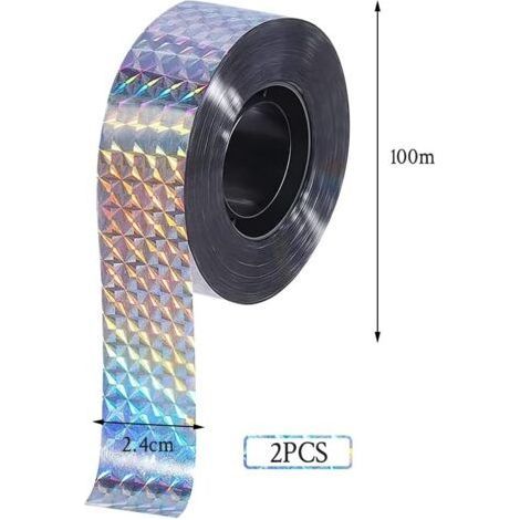 Bande Repulsif 2 Rouleaux 2.4CM 100M Anti Pigeon Effaroucheur d'oiseaux Double Face Anti Oiseaux Bande Anti-Oiseaux Holographique Brillant pour Effrayer Les Oiseaux Effaroucheur d' Oiseaux (1/4)