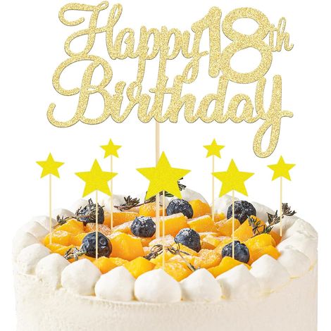 Juego de 8 adornos dorados para pastel para un cumpleaños número 18, 1 adorno para pastel "Feliz 18 cumpleaños" y 7 adornos para pastel en forma de estrella, adornos para el cumpleaños número 18