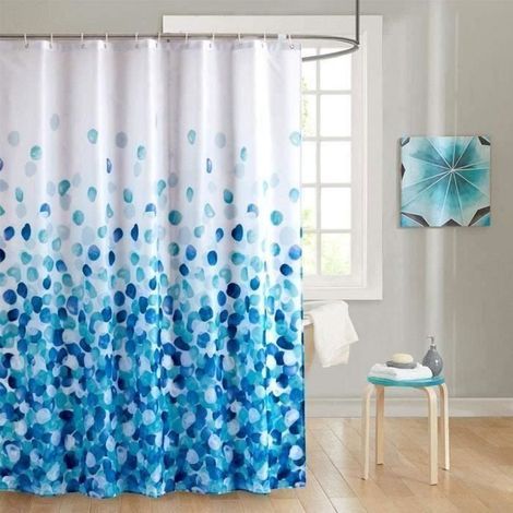 Waterproof and mildew-resistant antibacterial shower curtain, blue, 180 x 180 cm with hooks. (1/4)