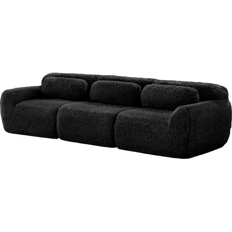 ELVMI Divano Modulare 3 Posti con Cuscini e Base Antiscivolo, in Peluche, Nero (1/4)
