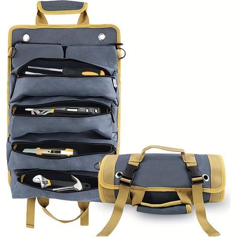 Multifunktionale Werkzeugtasche zum Aufrollen (1-teilig) für Garten-, Elektro-, Holzbearbeitungs- und Kfz-Werkzeuge – Grau (1/5)