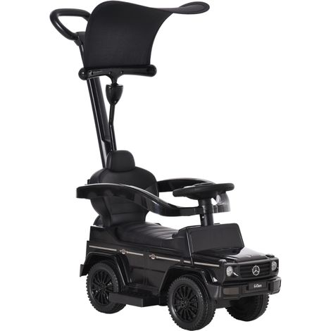 AMXCNOY Mercedes-Benz G350 Voiture électrique pour enfant avec barre de poussée, véhicule 3 en 1 avec volant, pour enfants de 18 à 36 mois, noir