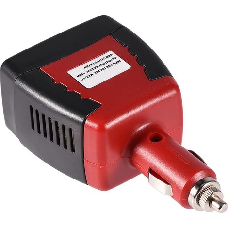 Onduleur de voiture 150 W 12 V vers 220 V AC - Convertisseur de courant avec port USB - Chargez votre smartphone, ordinateur portable, tablette (rouge) (1/5)