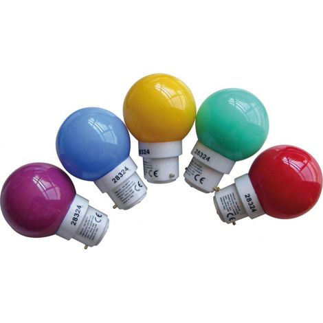 Tibelec – Pack de 5 ampoules LED B22 0,7W 30LM – Multicolores pour guirlandes – Plastique résistant pour intérieur et extérieur