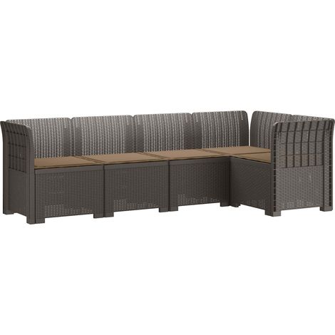 5-Seater Garden Sofa with Cushions Rattan Look PP Light Grey vidaXL (1/5)