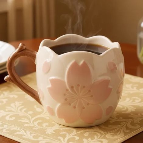 Exquisite and Trendy Elegant Flower Mug - Cherry Blossom Design - 11oz