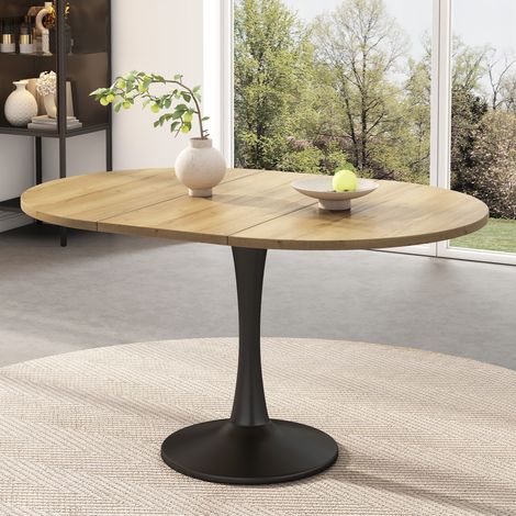 Mesa extensible ovalada 140 x 100 x 75 cm en MDF, color roble OKMYHOME (1/5)