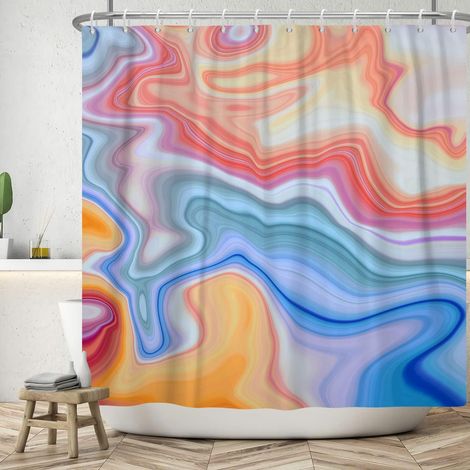 180x200cm Rideau de Douche en Marbre Aquarelle Couleur Mélangée, Imperméable, Polyester, Ombre Abstrait, Art Moderne pour Bain et Baignoire (1/5)