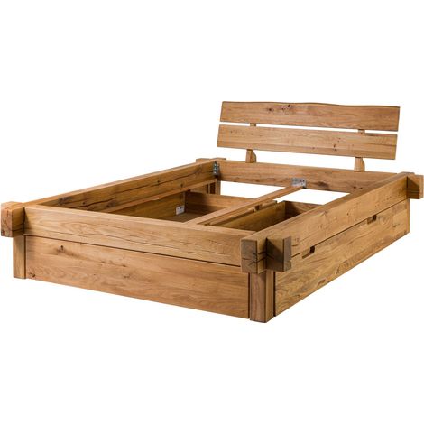 Lit double avec tiroirs 160x200 Chêne sauvage huilé Bois naturel JANGALI 619 (1/3)