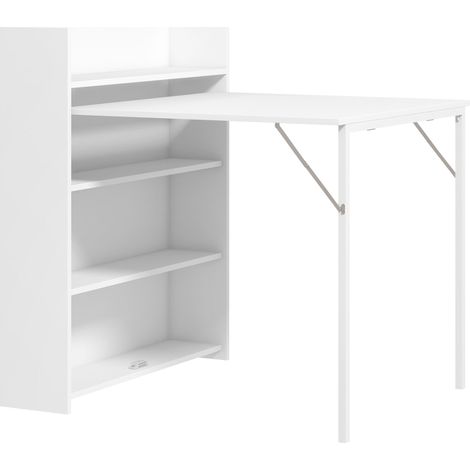 Table de salle à manger pliante, idéale pour les petits espaces, avec 4 étagères discrètes, table de cuisine pliable, fonction anti-basculement, blanche
