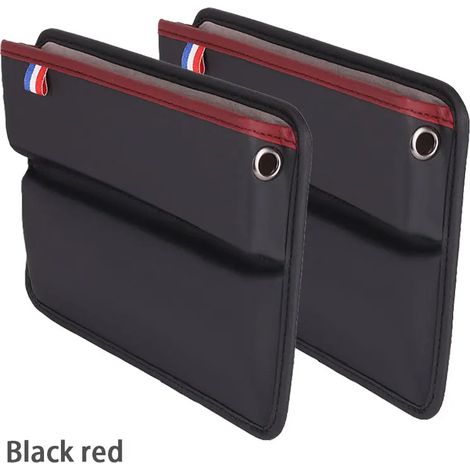 (NOIR ROUGE 2 PIÈCES) Sacoche de rangement en similicuir pour siège auto, console centrale, compartiment latéral, boîte de rangement pour téléphone et clés avec ouverture pour câble de charge (1/5)