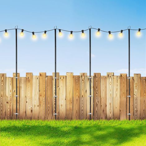 Lot de 4 Supports éclairage, Barre lumineuse 3m, Piquet terre, Support clôture, Jardin Terrasse