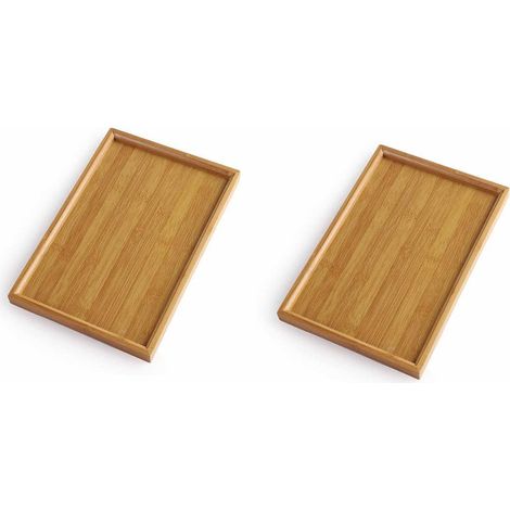 Plateau En Bambou - 33 x 22 x 2 cm - Pour Service Petit Déjeuner Thé Table Basse - 2 Pièces (1/5)