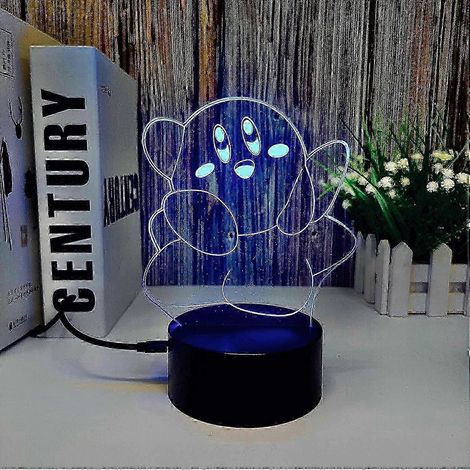 Lámpara 3D Ilusión LED Kirby Luz nocturna 7 colores Juego Kirby único para niños Luz nocturna 3D para decoración de guardería Funciona con USB/batería Lámpara 3D Kirby con (1/5)