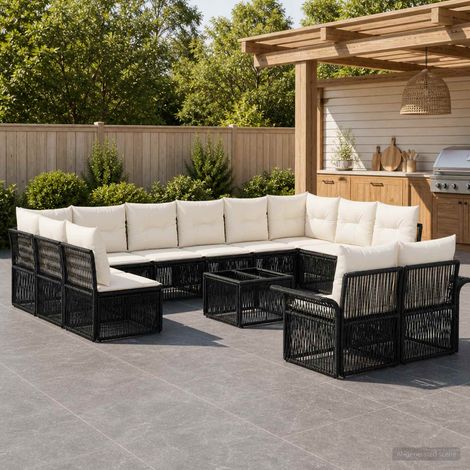 Salon de jardin modulable 13 pièces en polyrotin noir, 12 places, 99.25kg - PANGIVO (1/5)