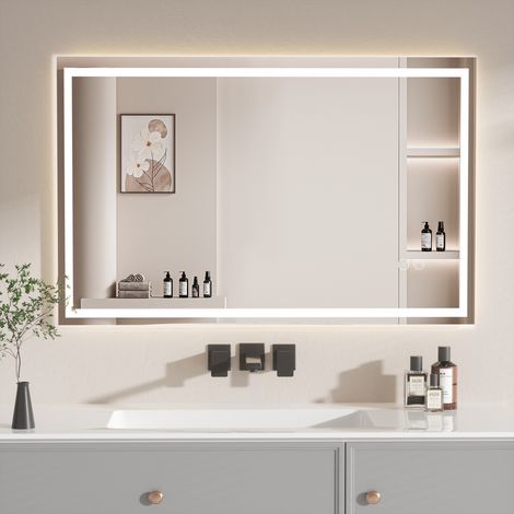 AquaWise Miroir Salle de Bain LED 100x60 cm Lumière Frontale 3 Couleurs Anti-buée Fonction Mémoire Cadre Aluminium Économie d'Énergie