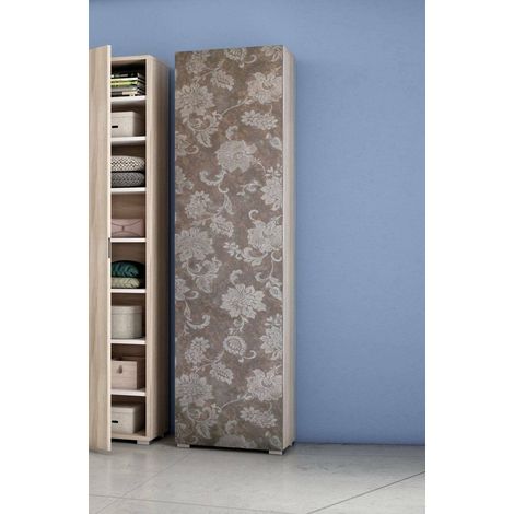 Dmora Armario multiusos Fiordaliso, Mueble lineal con 1 puerta y 7 baldas, Columna de entrada o baño, zapatero moderno, 100% Made in Italy, Cm 50x30h182, Olmo y fantasía, con embalaje reforzado (1/5)