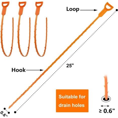 Rohrreinigungsspirale, Haarentferner, Abflussreinigungswerkzeug, Duschabflussschlauch mit 3er-Packung (63,5 cm), Kunststoff-Abflussspirale für Waschbecken und 1er-Packung Badezimmer-Abflussreinigungsw