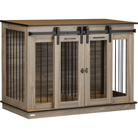 Cage pour chien en chêne 120 x 60 x 88,5 cm avec 2 portes, pour chiens moyens, modèle 2-en-1 (1/5)