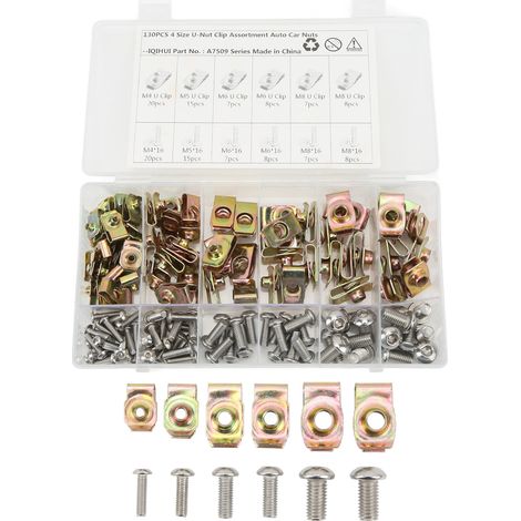 Kit de montaje para automóviles: 130 tornillos y soportes en U de acero inoxidable, para paneles de coches y motocicletas. (1/5)