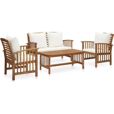 4-tlg. Garten-Lounge-Set mit Auflagen Massivholz Akazie