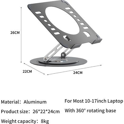 Tragbarer Laptopständer, 360° drehbar, ergonomischer Klappständer, höhenverstellbar, kompatibel mit allen 10-17 Zoll Laptops, schwarzer Kohlenstoffstahl (1/5)