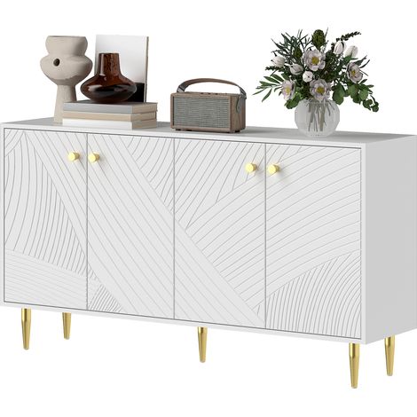 Wohnzimmer-Sideboard mit verstellbaren Einlegeböden, Schränke mit Türen, weiß, 140 x 35 x 77,5 cm