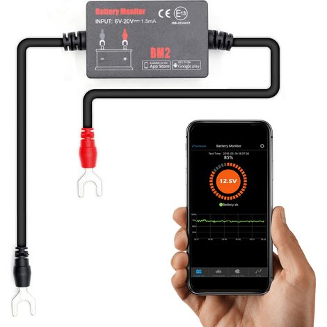 Monitor de batería BT4.0 con voltaje de entrada de 6-20V herramienta de diagnóstico de baterías para automóviles aplicación para smartphone compatible con baterías de vehículos de 12V. (1/5)