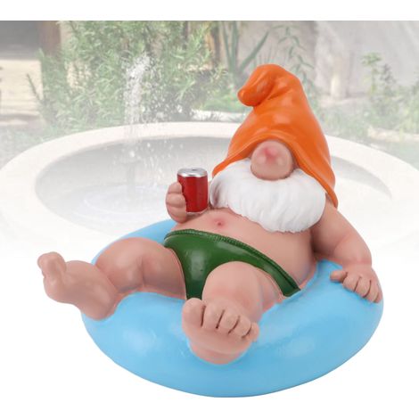 Statue de gnome flottante pour piscine - gnome relaxant sur float gonflable - décoration extérieure originale en résine bleue - 393g, 17.5x12x15.5cm (1/5)