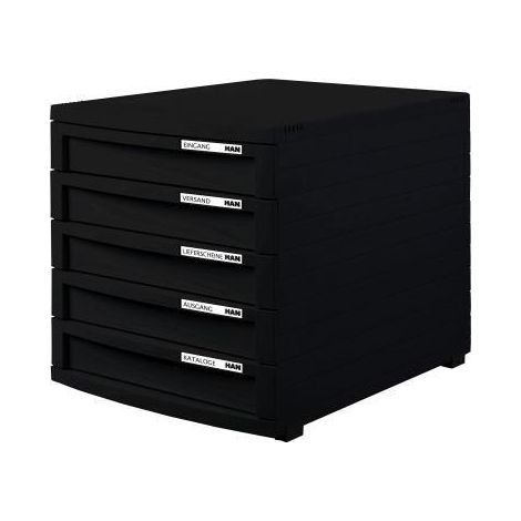 Schubladenbox CONTUR 5 Schubladen DIN A4 DIN B4 DIN C4 Polystyrol Gehäusefarbe: schwarz Farbe der Schublade: schwarz (1/3)