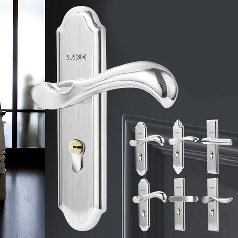 Serrure de porte A01-3 Petite 50 à double pêne, en acier inoxydable irrégulier, pour poignée de porte de chambre, serrure de sécurité mécanique silencieuse pour porte de balcon d'hôtel. (1/4)