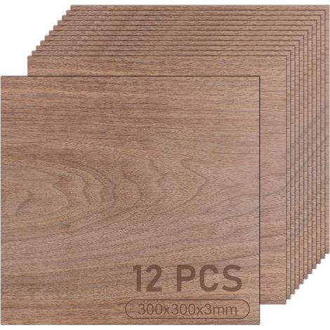 Lot de 12 plaques de contreplaqué de 3 mm - En bois non traité - 30 x 30 cm - Pour travaux manuels, brûlure, pyrogravure (1/5)