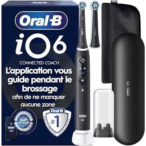 Brosse à dents électrique - ORAL-B - iO 6 - 2 brossettes - Étui de voyage premium - Noir