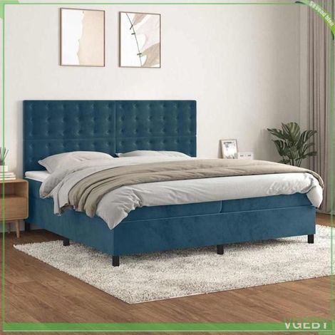 Sommier à lattes - 3143287 - 200x200 cm - Velours bleu foncé - Matelas à ressorts ensachés (1/5)