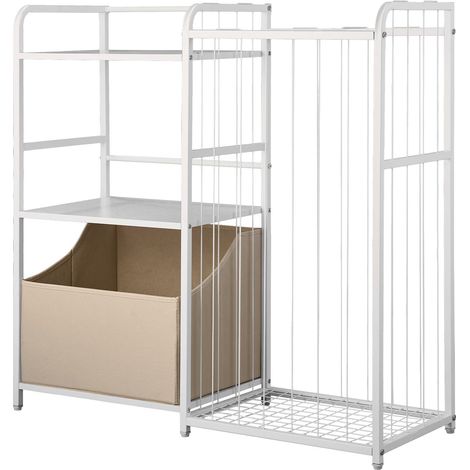 Étagère à livres pour enfants avec coffre à jouets en tissu, 2 niveaux, rangement jouets et livres, blanc, pour chambre, salon, entrée, crèche (1/5)