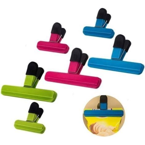 Clip per sacchetti, 6 pezzi Clip di chiusura per sacchetti alimentari 3 colori 2 misure Clip in plastica per sacchetti alimentari per L (1/4)