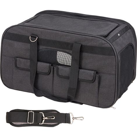 Mophorn Katzentransportbox mit Rädern, Teleskopgriff und Schultergurt, Hundetransportbox für Haustiere bis 16 kg, inkl. 1 faltbarem Napf, schwarz