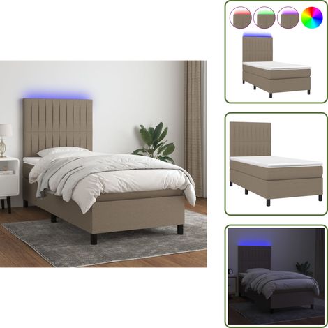 Sommier à lattes de lit et matelas et LED Taupe 80x200cm Tissu - Sommier Tapissier - Lit Avec Led - Matelas À Ressorts Ensachés - Tête De Lit Ajustable - Éclairage LED (1/5)