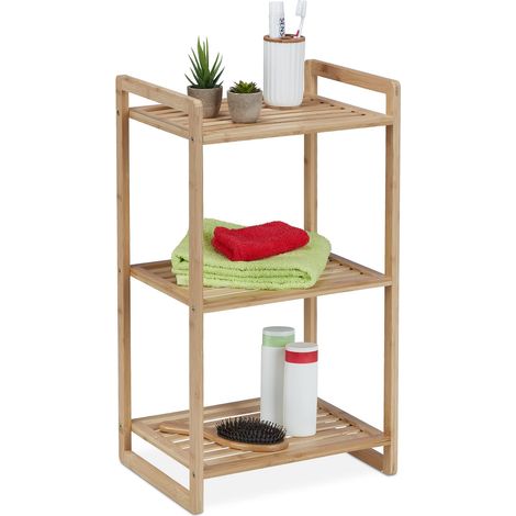 Étagère en Bambou, HxLxP : 70 x 40 x 30 cm, sur Pieds, avec 3 Niveaux, Salle de Bain, Cuisine séjour, Nature (1/5)