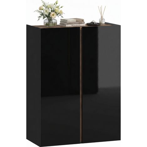Armoire à chaussures silencieuse ouverture sécurisée, 6 étagères, design sans poignée, noir brillant (1/5)