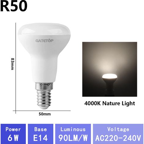 (R50 4000K, AC220V-240V) Lot de 3 ampoules LED pour salle de bain, sans scintillement, pour usage domestique (1/3)