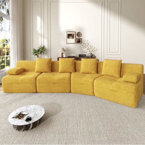 Divano modulare 4 posti 311x90x65 cm con 4 moduli, senza montaggio, tessuto ciniglia per soggiorno - giallo