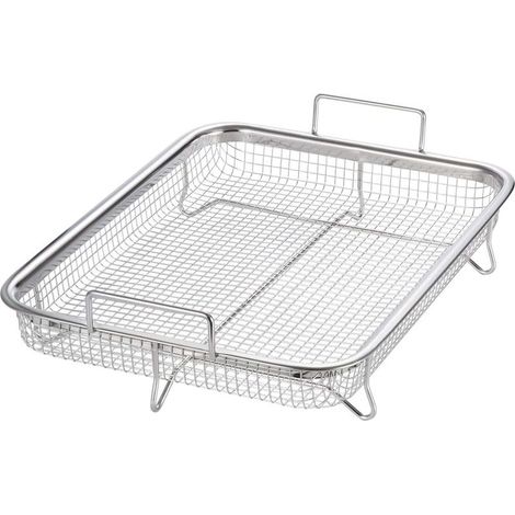 Cesta multifuncional de acero inoxidable 304 para barbacoa, ideal para freír y asar (30 x 22 x 5 cm). (1/5)