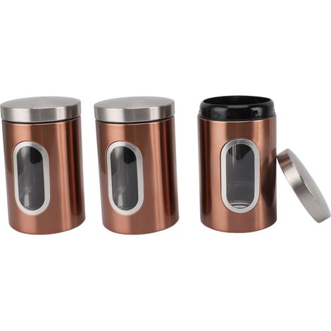3er-Set luftdichte Edelstahl-Vorratsdosen mit Sichtfenster für Kaffee, Küchenbehälter für Getreidemischungen, Bronze (1/5)